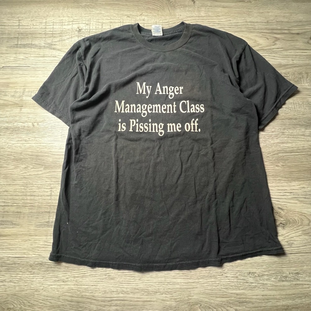 Vtg Graphic Tee Mens XL Black My Anger Management‎ Class Humor Sarcastic Shirt